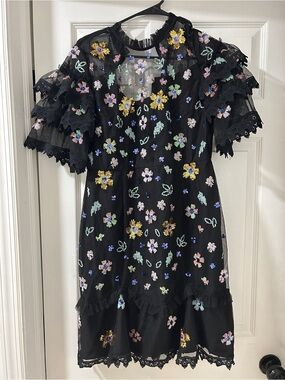Sample Sale Black Floral Embroidered Dress